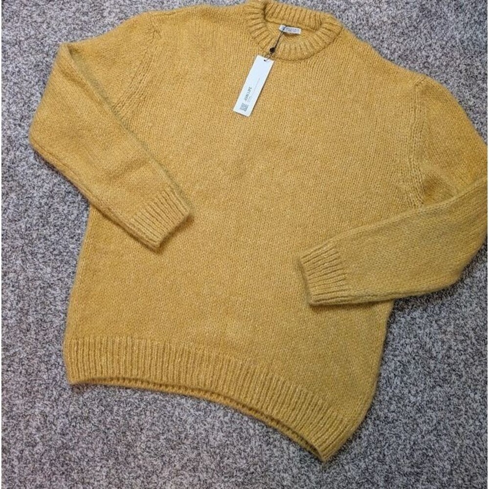 NWT Zara Womens XL Yellow Wool Blend Crew Neck Pullover Long Sleeve
